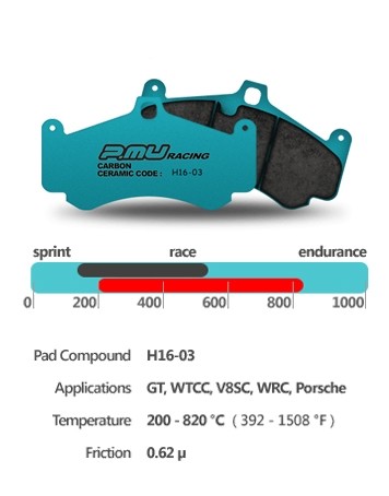 PMU Racing H16-03 - High Torque Brake Pad - Brembo 4-Piston Club Racing Caliper - D49 - F1077 (20mm)